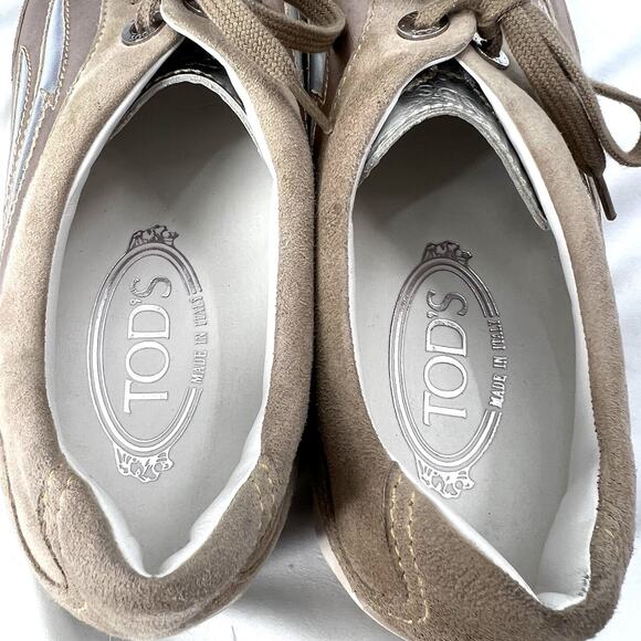 TOD'S Beige & Metallic Leather Driving Sneaker Performance Shoes Womens Size 11 - Picture 10 of 13